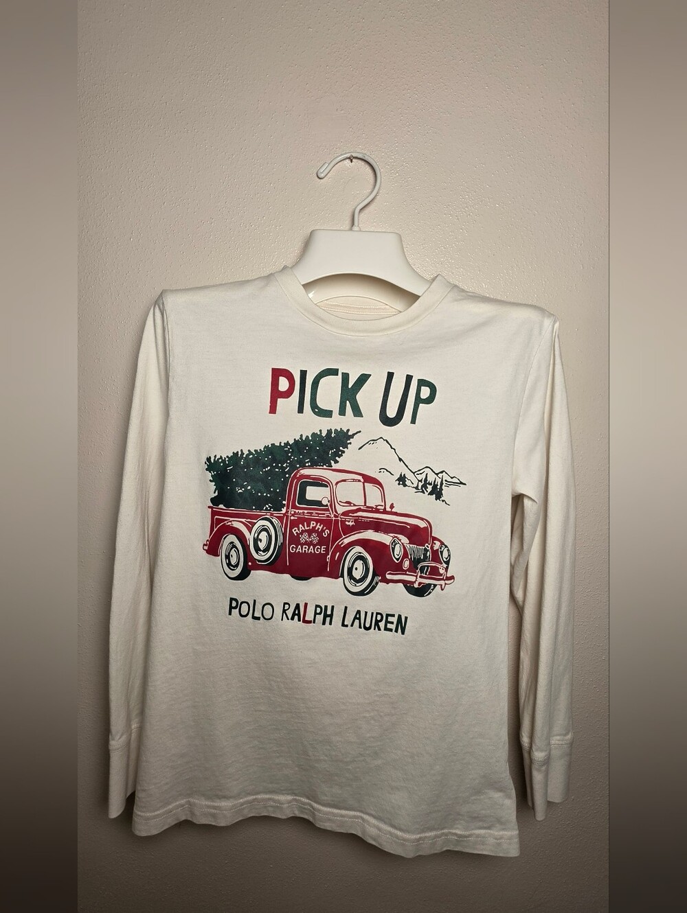 Polo by Ralph Lauren Kids "Pick Up" Graphic Long-Sleeve Tee - Cream & Red